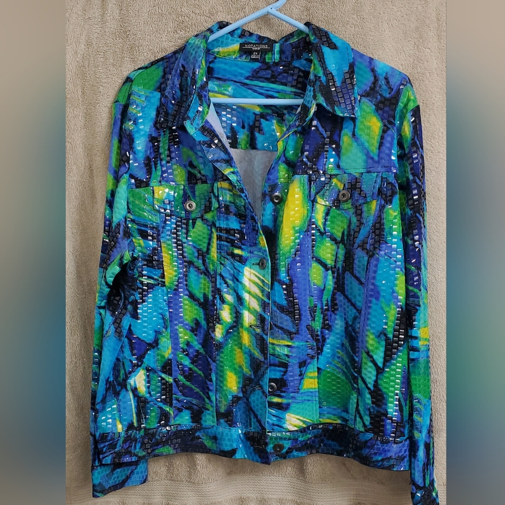 NOTATION WOMEN'S‎ MULTICOLORED SHIMMERY JACKET SIZE 2X